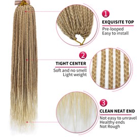 6 Packs Box Braids Crochet Hair Crochet Box Braids Pre-looped Synthetic Hair Crotchet Box Braids Hair 22 Inch (27/613, 22inch)