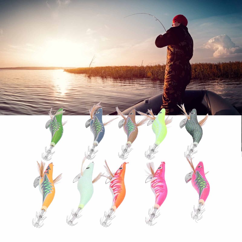 10pcs Squid Jig Hook Hard Fishing Lures Luminous Wood Fishing