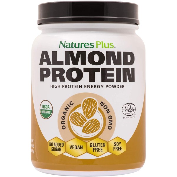 NaturesPlus Almond Protein Powder - 1.04 lbs, Unflavored - USDA Certified Organic, Non-GMO Vegan Protein Powder, No Added Sugar, Promotes Muscle Recovery - Vegetarian, Gluten-Free - 15 Servings