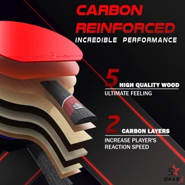 DRAXX Table tennis bat | 5 Stars Grade | Carbon & Premium rubber | Competition Ping Pong Bat | intermediate/advanced | Beginner & PRO Players | Carbone Kit professional paddle Training racket