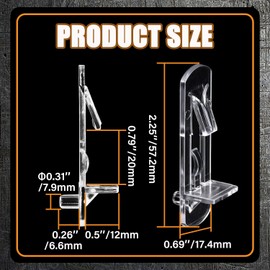 20pcs Plastic Locking Shelf Support Pegs,7.9mm Shelf Pins,Self-Locking Bracket Clips,Clear Shelf Pegs for for Kitchen Cabinet Furniture Book Shelves, 5/16" Peg x 3/4" Thick Shelves