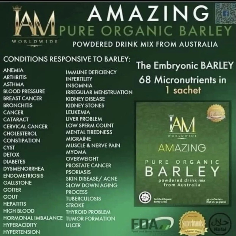 I Am Worlwide AMAZING PURE ORGANIC BARLEY Powdered Drink Mix-