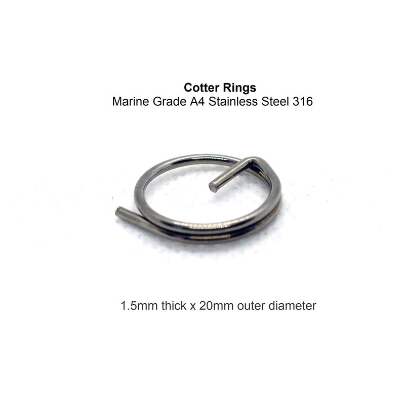 5 x Cotter Split Rings Marine Grade A4 Stainless Steel