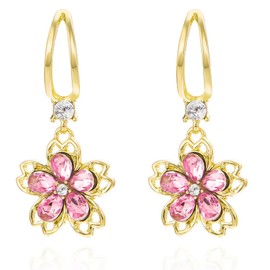 FDEETY Women's Earrings Cubic Zirconia Rhinestone Hanging Earrings Cherry Blossom Drop Statement Earrings Fashion Flower Earrings Jewellery Accessories for Women Girls, Metal, No Gemstone