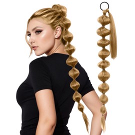Bubble Ponytails Extension for Women Long Pony Tail Kinky Straight Lantern Braid Wrap Around Ponytails Hair Pieces 33.5 Inch(Linen Gold)