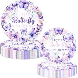 A Little Butterfly Is On The Way Party Plates Spring Butterfly Baby Shower Paper Plates Dinnerware for Butterfly Theme Girls Gender Reveal 1st Birthday Party Supplies Decorations