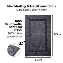 etérea Kiara Cotton Bath Mat, Toilet Mat, Washable Ökotex 100 Certified, Soft, Fluffy and Low Harmful In Size 50 x 80 cm and Anthracite