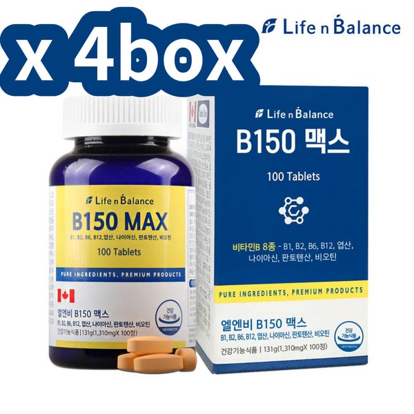 Vitamin B150 Max, ultra-high dose, 4 bottles of Be Complex, health vitamin B active, parents vitamin B mineral, 4 pieces / 비타민 B150 맥스 최대 초고용량 비컴플렉스 4통 헬스 비타민b활성형 부모님 비타민b미네랄, 4개