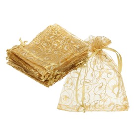 sourcing map Organza Bags, 100Pcs 3.9x4.7 Inch Candy Mesh Bag with Drawstring Jewelry Gift for Party Favor Pouch Christmas Wedding Festival Small Gift, Gold