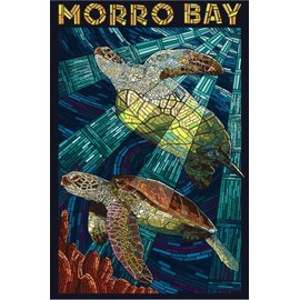 ART.COM Stretched Canvas Print Morro Bay, California - Sea Turtles - Mosaic by Lantern Press, 12" x 18"