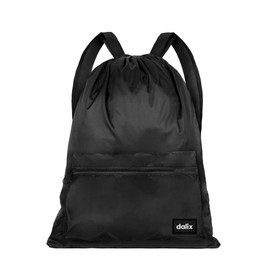 DALIX Quickdraw Black Drawstring Backpack Gym Bag Sackpack With Front Pocket for Men Women