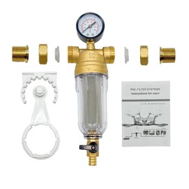 Spin Down Sediment Water Filter System with Pressure Gauge, 100 Micron Stainless Steel filter Mesh Pre-Filter for City/Well Water, 1" MNPT & 3/4" FNPT/MNPT Ports, Easy Backwash Cleaning