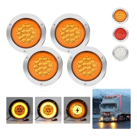 4 Plafones 14 Led Redondo Camion Estrobo 3 Funciones 12-24v
