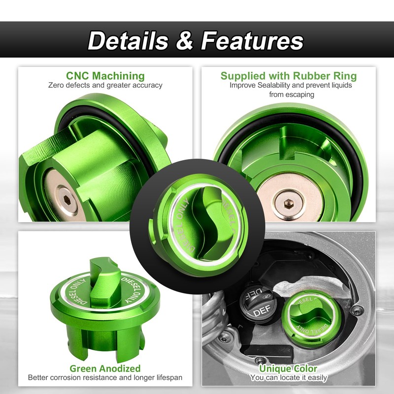 ROMELACK Green Magnetic Diesel Fuel Cap 6061 Aluminum Compatible with