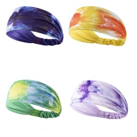 BLMHTWO 4 Stück Damen Stirnband Sport Stirnband Tie Dye Stretch Kopfband rutschfeste Leichte Haarband Feuchtigkeit Wicking Schweißband für Alltag Yoga Sport Fitness