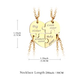 Yonhon Four 4 Sister Matching Necklace for 4