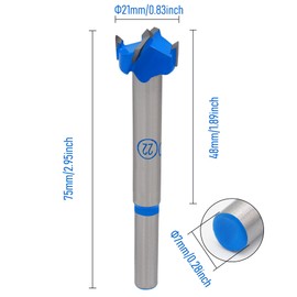 Skweawert Forstner Drill Bit 13/16 Inch / 21mm Tungsten Carbide Wood Hole Saw Auger Opener Round Handle 0.83" Woodworking Hinge Hole Drilling Boring Bit Cutter for Pressed Board Plastic Wood