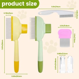 6 Pack Flea Comb for Cats & Dogs - Self Cleaning Pet Comb Grooming Brush with Long & Short Stainless Steel Teeth for Shedding Pet Hair Removal Comb with Pets Toothbrush Finger Brushes (1set)