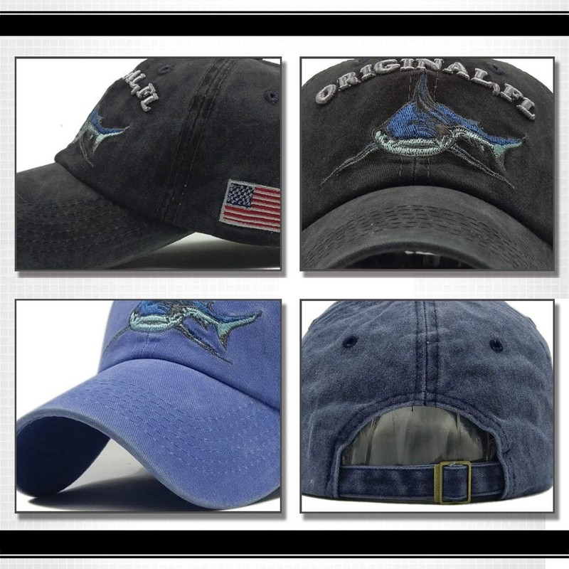 WHITE FANG CA225 Men's Vintage Damaged Cap Shark Shark Funny