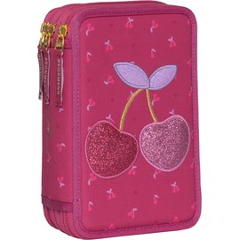 Beckmann, 3 Compartments Pencil Case with Contents, Pencil Case, Primary School, 1st Grade, cherry, Key case