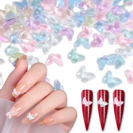 WOKOTO 50PCS Cute Resin Butterfly Nail Charms for Nails Art Decorations Colorful Ombre Nail Butterfly Charms for Women Nail Art Rhinestones Gems for Nails Jewelry Accessory 3D Butterfly for Nails