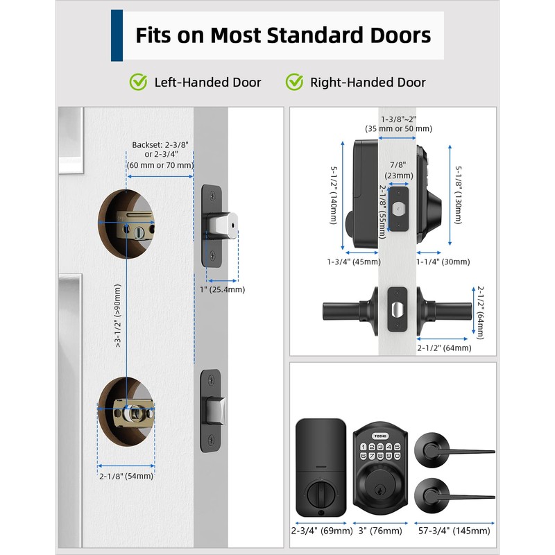 TEEHO TE001L Keyless Entry Door Lock with 2 Handles -