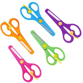 Pack of 5 Craft Scissors, Safety Scissors, Spring Loaded Preschool Scissors, Preschool Beginner Scissors with Safety for DIY Crafts, Art Projects and Crafts, Blue, Green, Yellow, Pink, Purple
