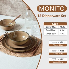 Ceramic Dinnerware 12 Pieces Dinnerware Sets Cereal Bowls Reactive Change Glaze Dish Sets, Modern Stoneware Dishe