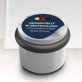 Door Stop for Floor Mounting, Solid Stainless Steel, Diameter 5.4 cm, Height 3.4 cm, Spacer Door Buffers, Wall Protection for Floor Mounting, Floor Door Stopper with Rubber Ring, Made in Germany -