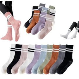 10 pares de Calcetines de Yoga para Mujeres, calcetines de pilates para mujer, calcetines de yoga antideslizantes-Largos, Variedad de colores, adecuado para pilates yoga, ballet, danza