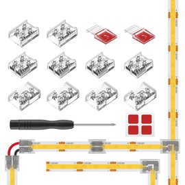 BTF-LIGHTING 10pcs 2PIN 8mm Transparent Connector Kit Strip-to-Strip Strip to Wire T-shaped Connector with Fixed Clips for FCOB SMD Plain LED Strip Solderless Connection