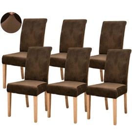 Jusmate Velvet Chair Covers for Dining Room, Soft Velvet Plush Stretch Dining Chair Slipcovers, Washable Removable Parsons Chair Protectors Set of 6, Coffee