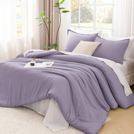 Litanika Grayish Lavender Purple Comforter Set Queen Size, 3 Pieces Lightweight Solid Bedding Comforter Set, All Season Fluffy Bed Set (90x90In Comforter & 2 Pillowcases)