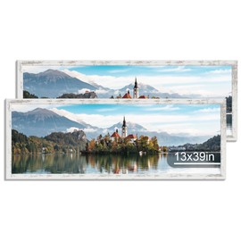 Hongkee 13x39 Puzzle Frame 2 Packs, Real Glass and Distressed White Wood Frame, Display Panoramic 13 x 39 Picture Frames - Horizontal or Vertical Wall Mounting