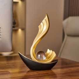 Octdays Sailboat Statue Home Decor, White and Gold Boat Sculpture Decorations for Coffee Table TV Stand Bookshelf Entryway, Modern Art Nautical Style Room Centerpieces (Black & Glod, 10" H)