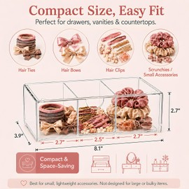 Organizador de accesorios para el cabello para niñas, de acrílico transparente, soporte para lazos, diademas, clips y coleteros para el cabello con divisor extraíble, bonita caja contenedora pequeña
