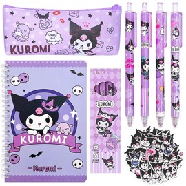 Kuromi Stuff School Supplies - Pencil Case, Gel Pens, Journal Notebook, 50 Stickers, Kawaii Stationery Set, Back to School Gift for Kids Girls Teens