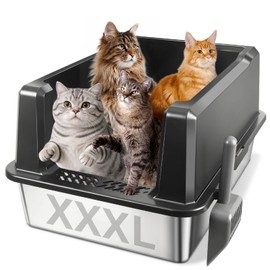 Nyutu XXXL Stainless Steel Litter Box with Lid, Jumbo 28"x20"x14" Metal Litter Box with High Sides, Cat Litterbox Extra Large for Big Kitty, Multiple Cats, Never Absorbs Odors, Non-Stick