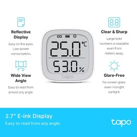 Tapo TP-Link T315 Smart Home Temperature and Humidity Meter, Digital Thermo-Hygrometer Indoor Room Thermometer with 2.7 Inch E-Ink Display, High Precision Sensor, Hub Required