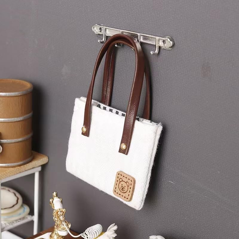 Mos kevin Miniature Canvas Tote Bag with Leather Handles, White,