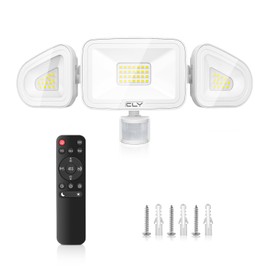 CLY 42W LED Spotlight with Motion Sensor Remote Control, 3600LM 6500K Cool White Outdoor Spotlight with Adjustable 3 Heads LED Floodlight IP66 Waterproof Headlight Floodlight for Garage Patio