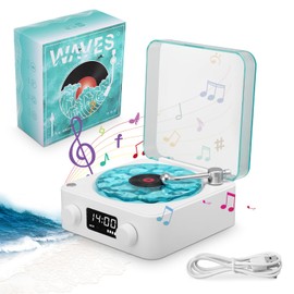 The Waves Vinyl Player, Vinyl Turntable, Retro Alarm Clock, 2024 Bluetooth Vintage Vinyl Turntable, Vinyl Bluetooth Speaker for Party, Ambience, Record Player, Small Speaker