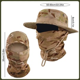 Camo Boonie Sun Hat with Balaclava Face Mask UV Protection Fishing Hat Bucket Hat for Hunting Hiking Military Tactical Safari