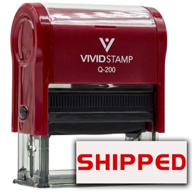 Shipped Self Inking Rubber Stamp (Red Ink) - Medium