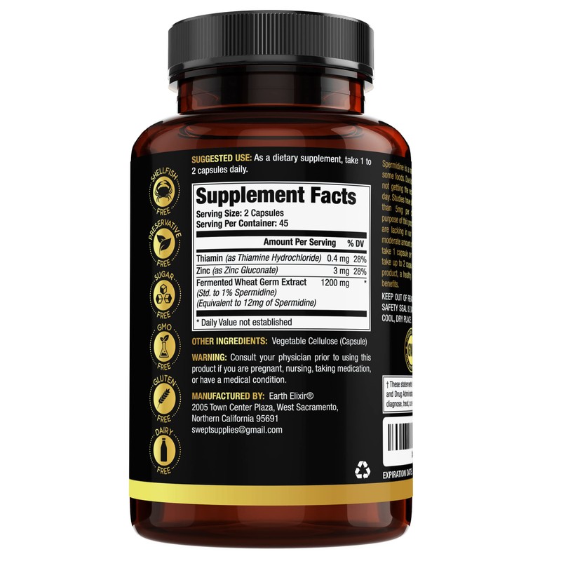 Earth Elixir Spermidine Supplements 1200mg (90 Capsules) – Anti Aging