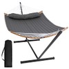 SUNCREAT Portable Hammock with Stand Included, Double Hammock with Curved Spreader Bar, Dark Gray