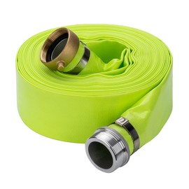 2" x 100' Green PVC Backwash and Discharge Hose for Swimming Pools, Heavy Duty Reinforced Flat Pool Hose with Aluminum Pin Lug Fittings