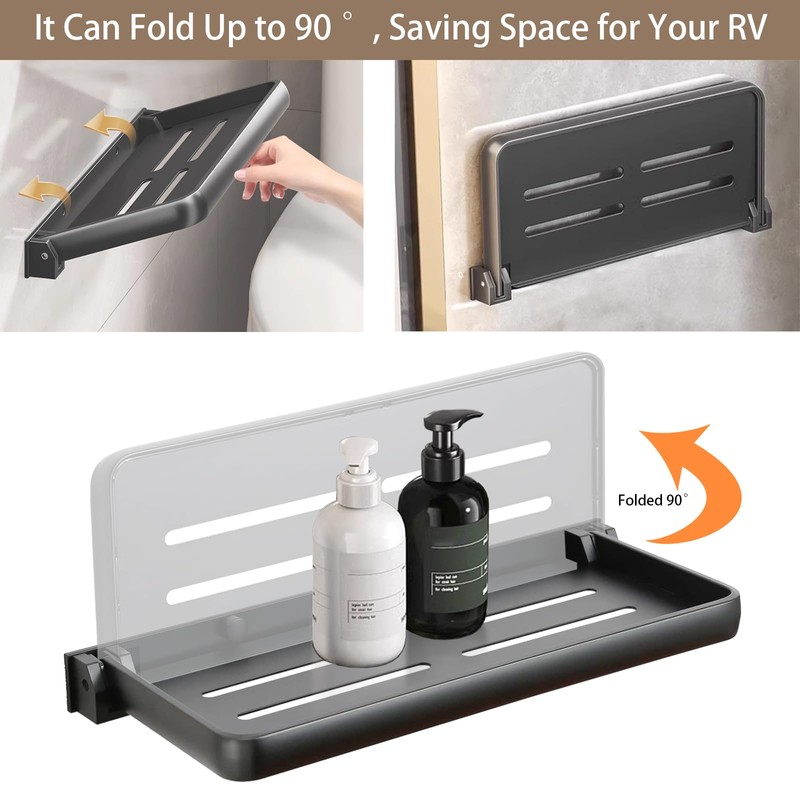 SWEAMTING RV Aluminum Foldabling Shelf-Hidden,Small Folding Wall Shelves for Bathroom,VR,Campers,Kitchen.90°Folding