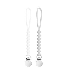 Ryan & Rose Cutie Clip - Paquete de 2 clips de silicona para chupete (Judy-White/Judy-Grey)