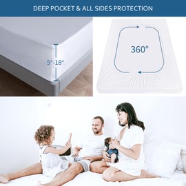Waterproof Mattress Protector King Size,Mattress Cover Protector, Smooth Top Mattress Protector for Kids, Breathable Skin Friendly and Noiseless Fitted Sheet,King Size,Polyester